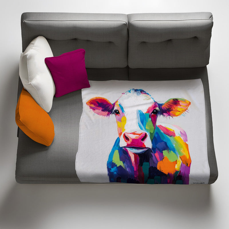 Colourful Cow Light Weight Fleece Blanket by Wikus Schalkwyk