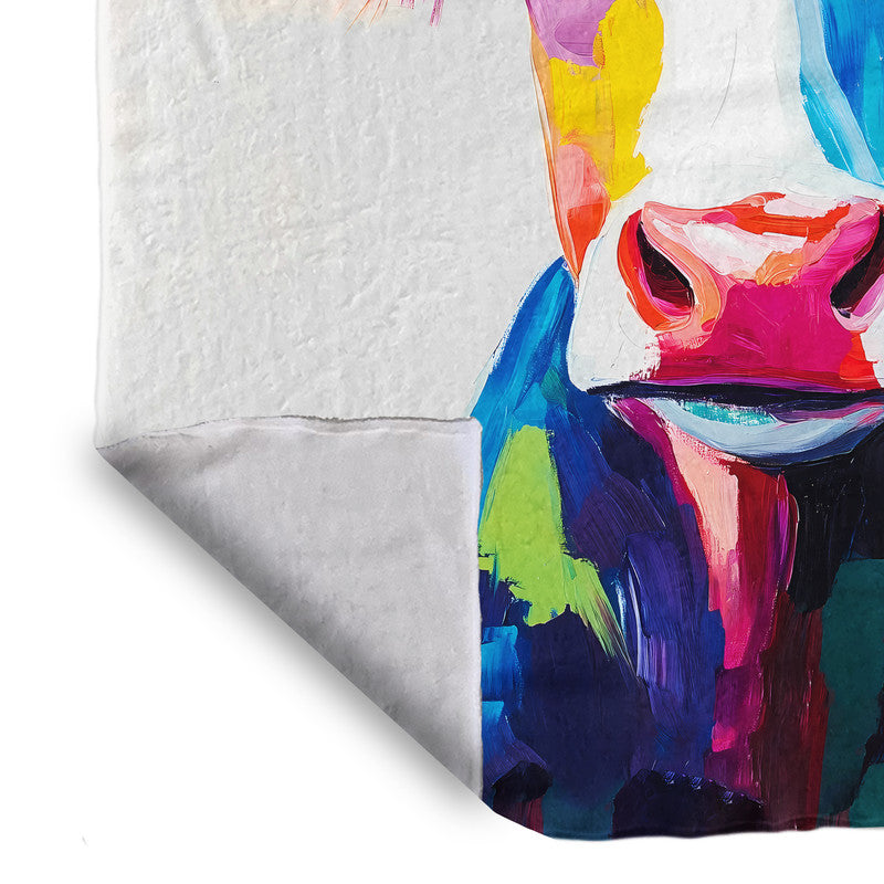 Colourful Cow Light Weight Fleece Blanket by Wikus Schalkwyk