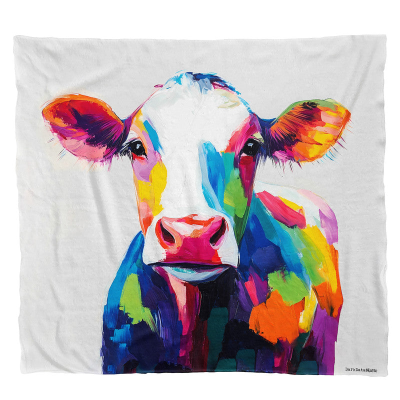 Colourful Cow Light Weight Fleece Blanket by Wikus Schalkwyk