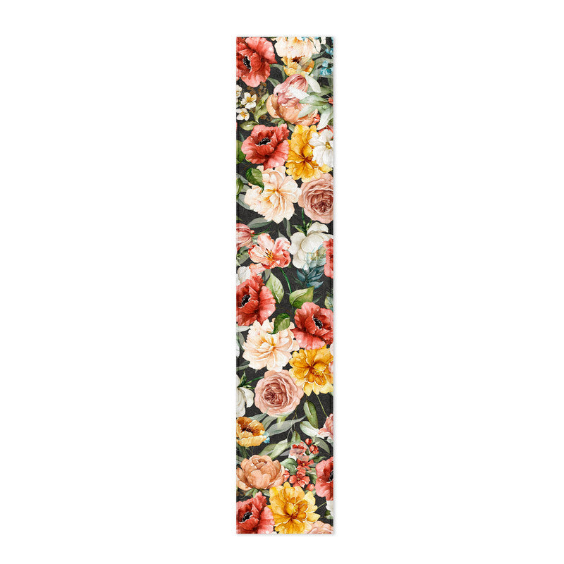 Colourful Flowers Patern on Black Table Runner by Mark van Vuuren