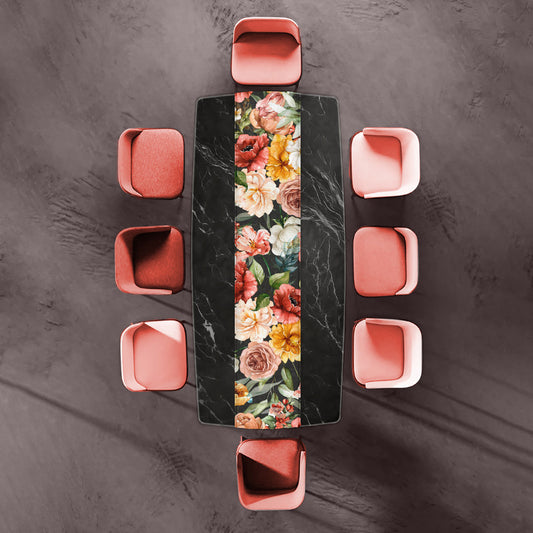Colourful Flowers Patern on Black Table Runner by Mark van Vuuren