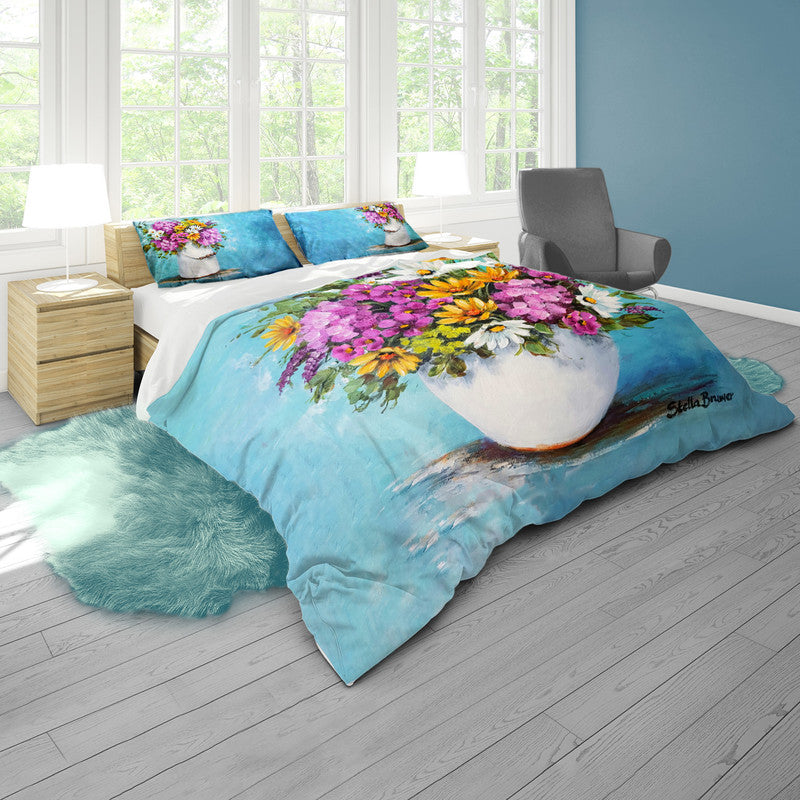 Colourful Flowers in White Vase Duvet Cover Set by Stella Bruwer