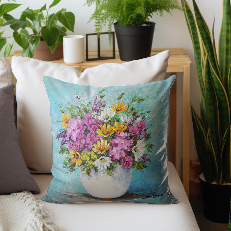 Colourful Flowers in White Vase Luxury Scatter by Stella Bruwer