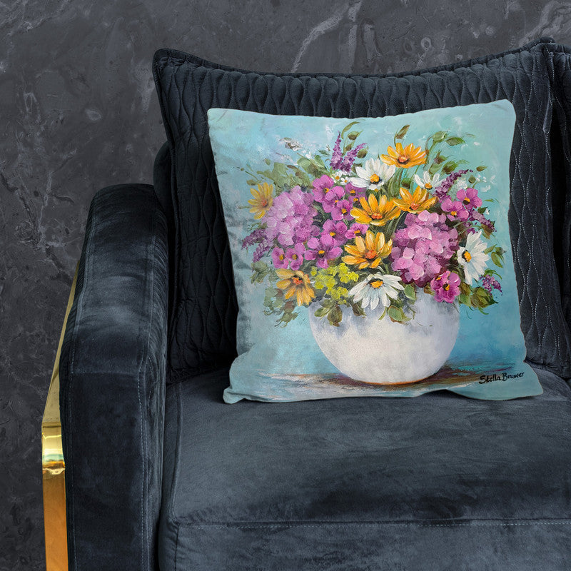 Colourful Flowers in White Vase Luxury Scatter by Stella Bruwer