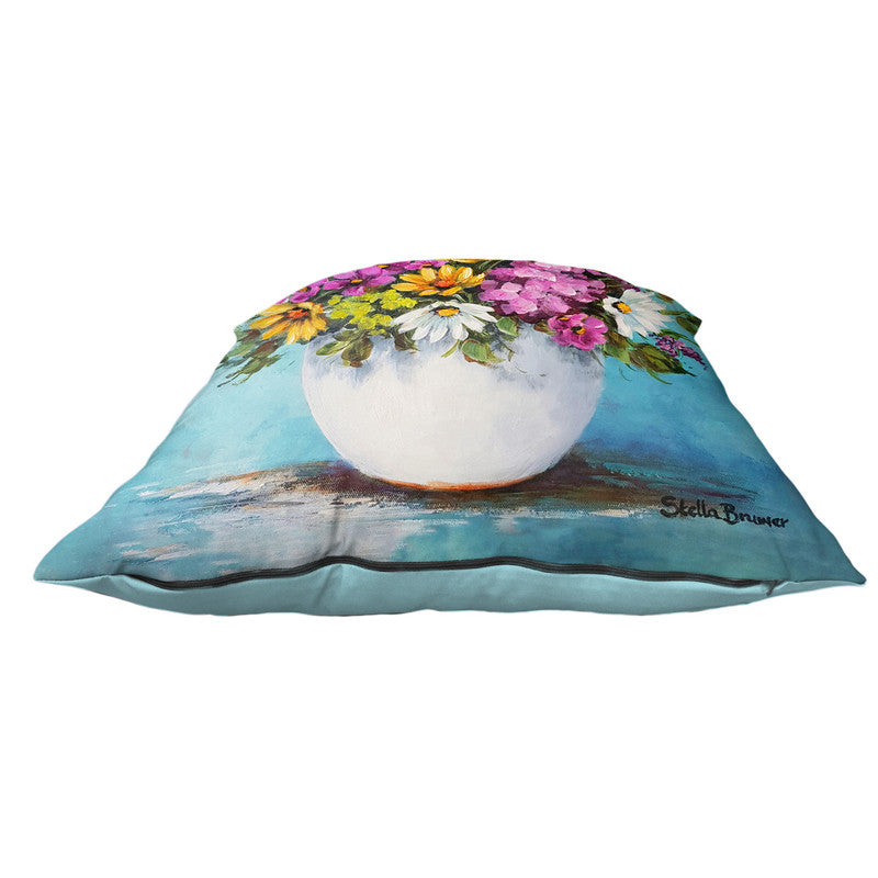 Colourful Flowers in White Vase Luxury Scatter by Stella Bruwer