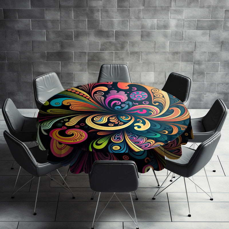 Colourful Splash of Patterns Round Tablecloth