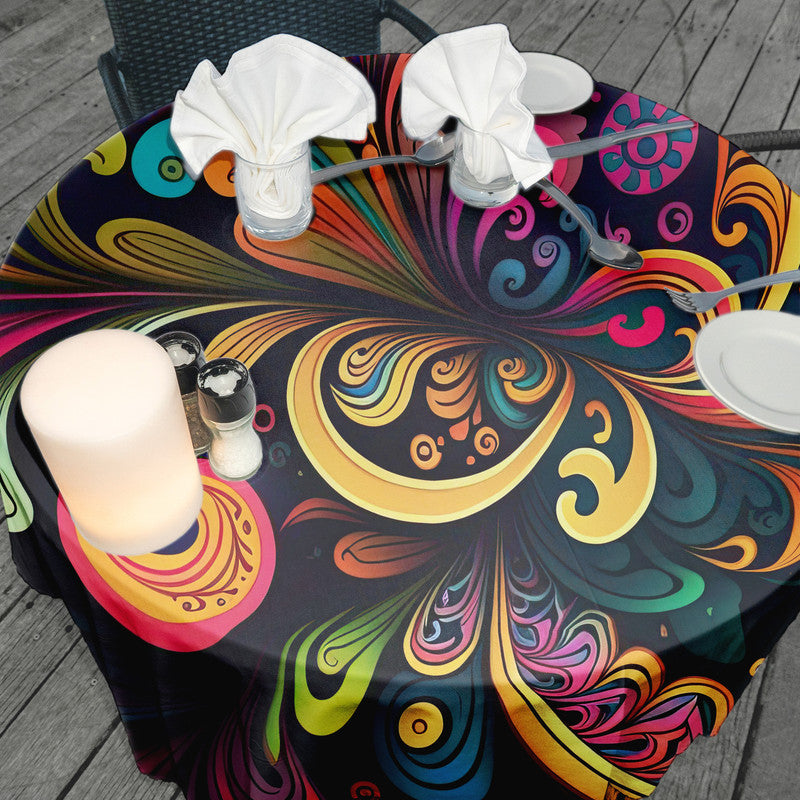 Colourful Splash of Patterns Round Tablecloth
