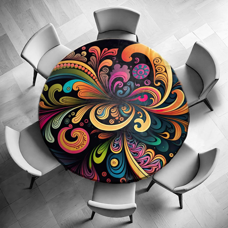 Colourful Splash of Patterns Round Tablecloth