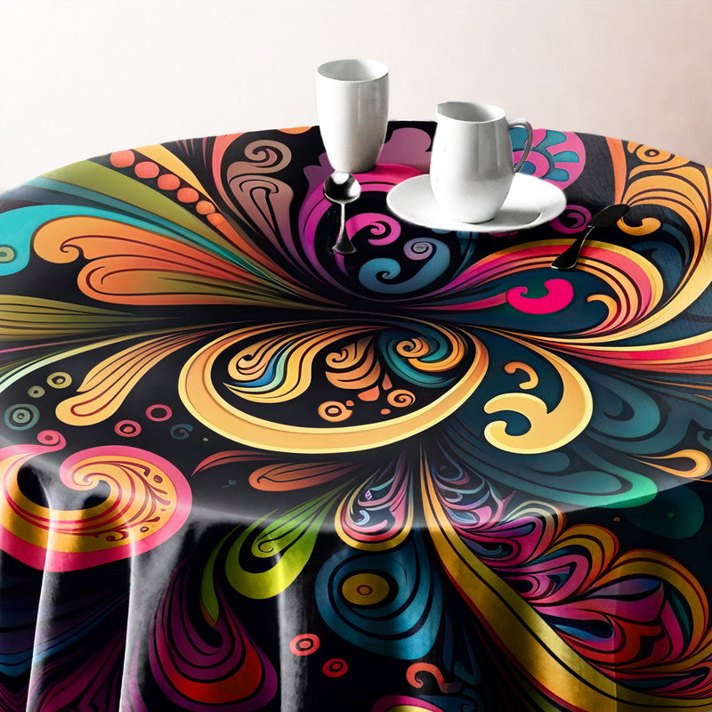 Colourful Splash of Patterns Round Tablecloth