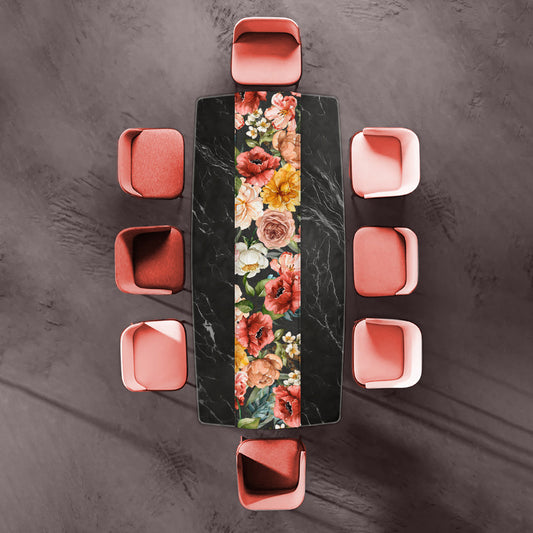 Colourful Water Painted Flowers on Black Table Runner by Mark van Vuuren