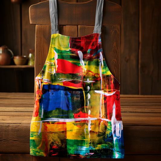 Colourful Abstract Painted Medium Length Apron