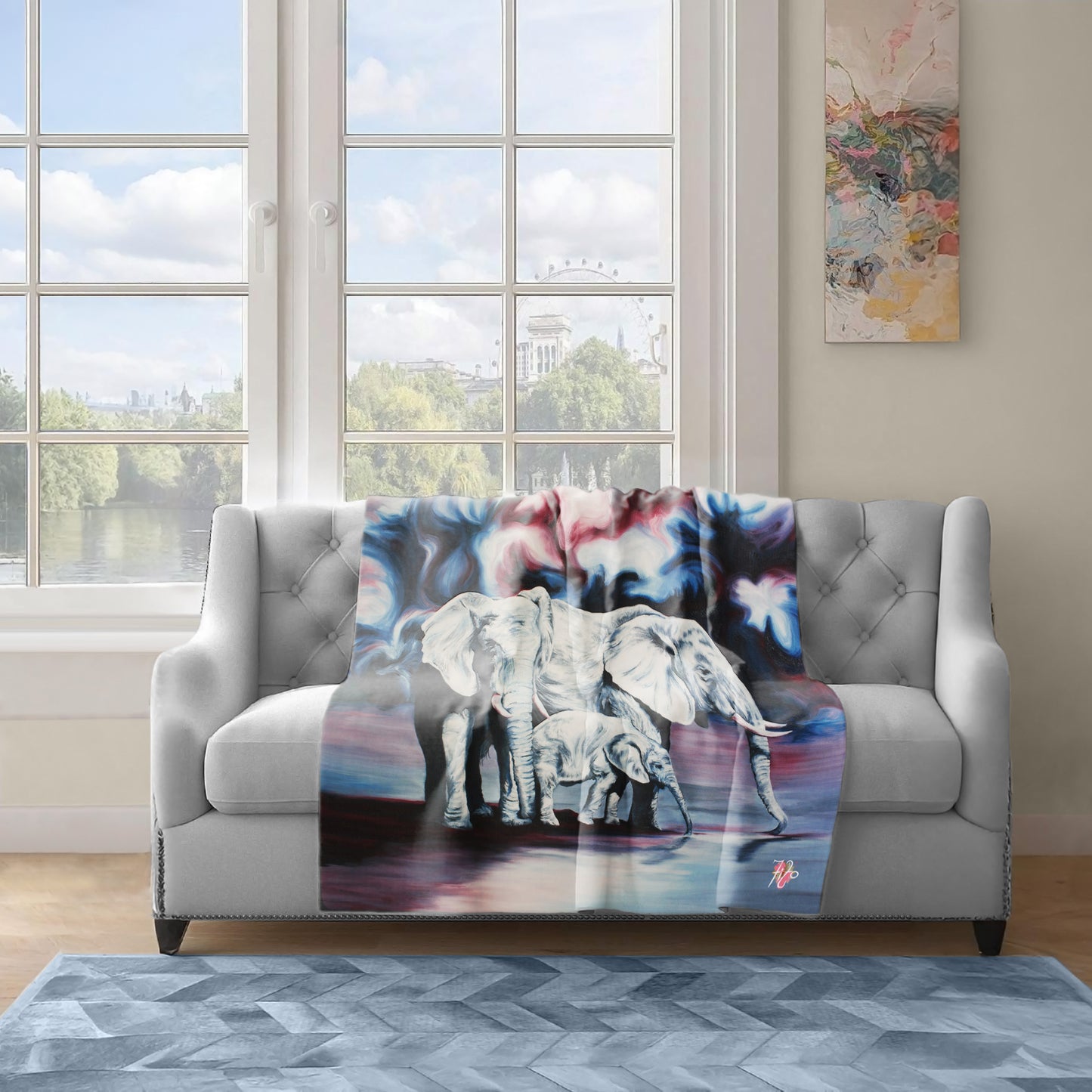Colourful Dream Elephants Light Weight Fleece Blanket by Fifo