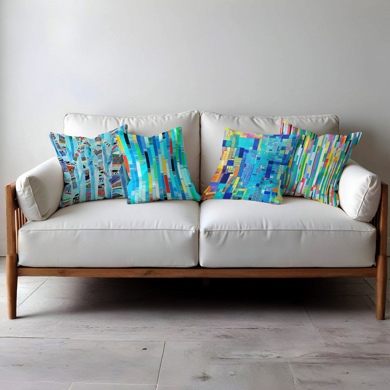 Colours Of Blue Abstract Tiles Luxury Scatter Covers Set of 4