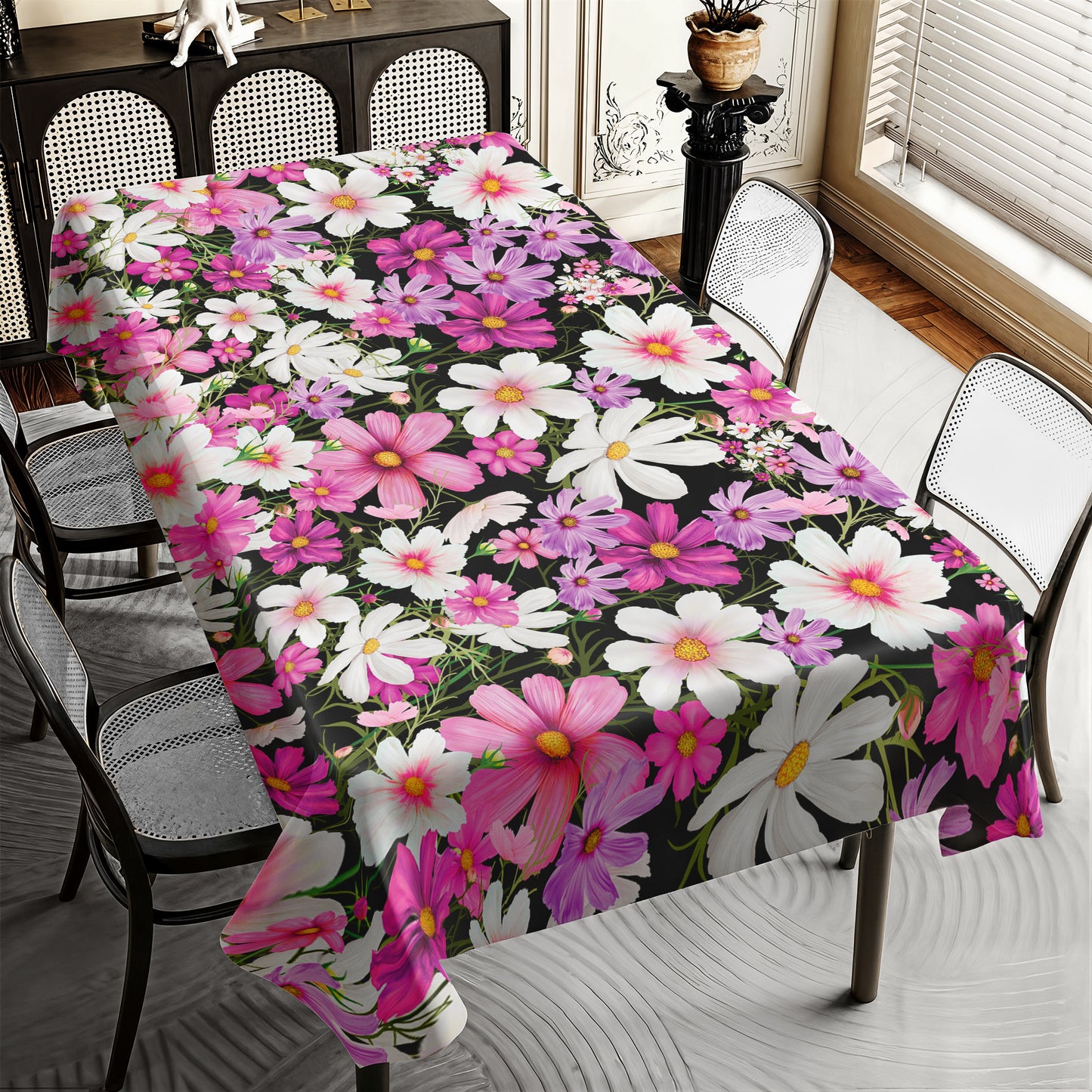 Cosmos on Black Rectangle Tablecloth By Mark Van Vuuren