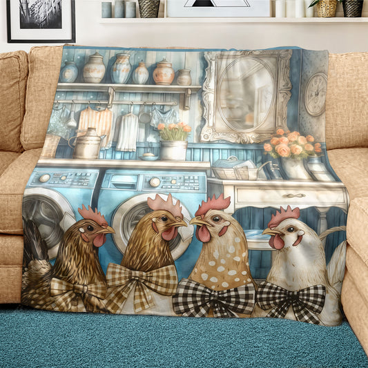 Country Cottage Chickens Light Weight Fleece Blanket