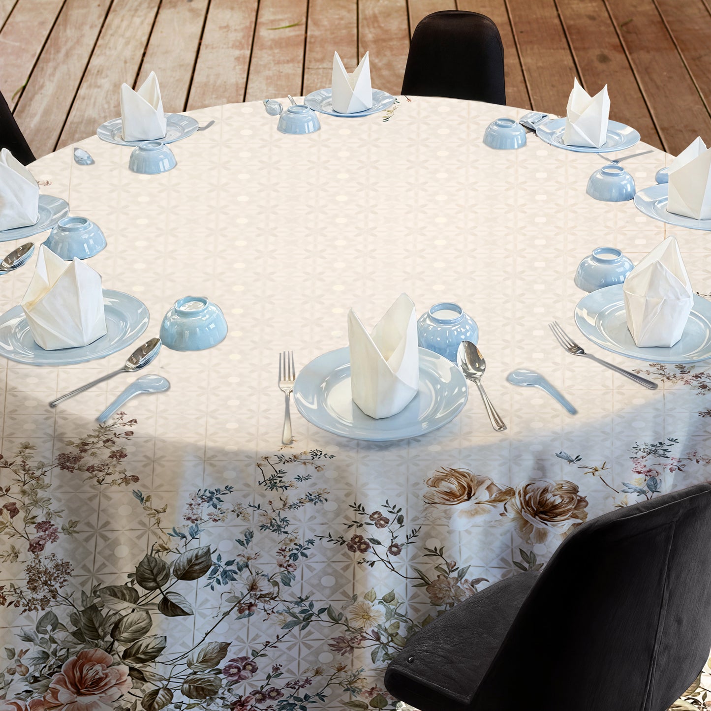 Cream Floral 2,3m Round Tablecloth