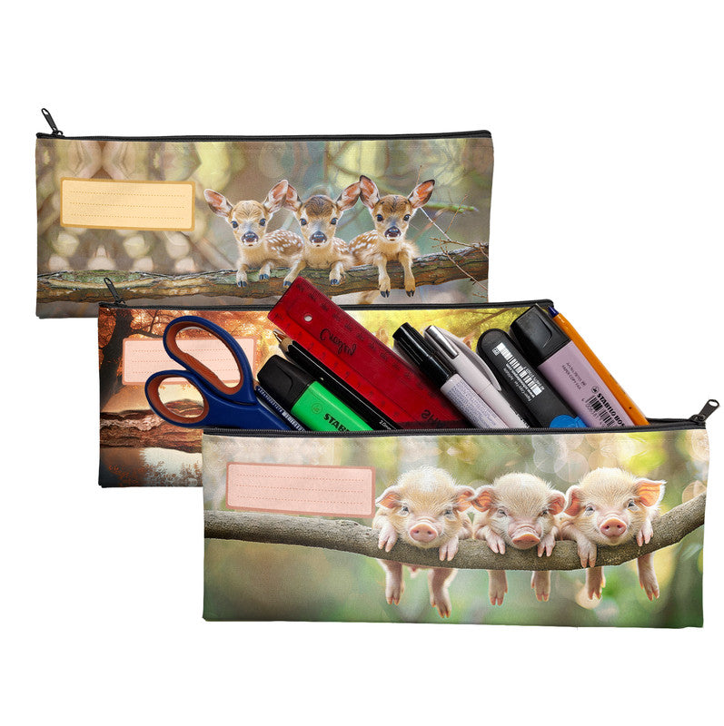 Zip & Go Cute Animals Pencil Bags Set of 3