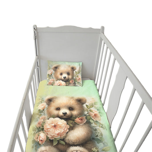 Cute Floral Teddy Cot Set