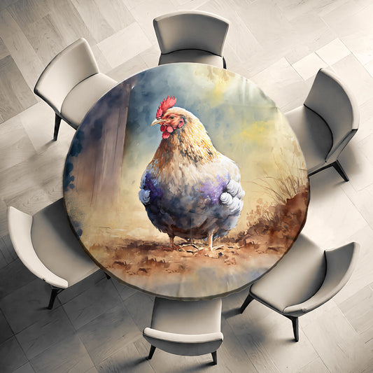Cute Painted Rooster Round Tablecloth