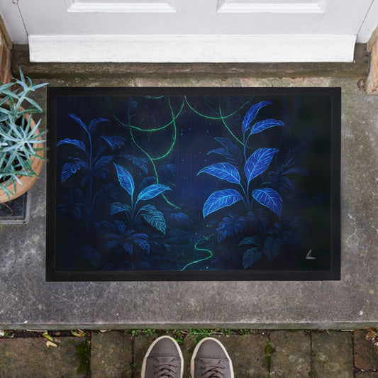Cyber Neon Jungle Door Mat by Nathan Pieterse