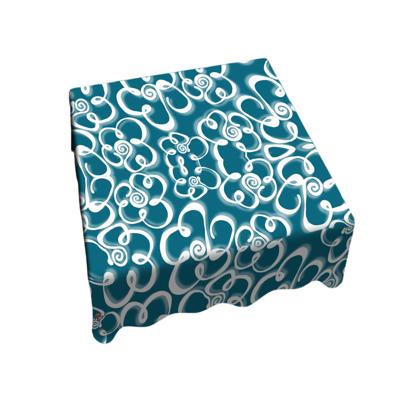 Daisies on Teal Square Tablecloth By Fifo