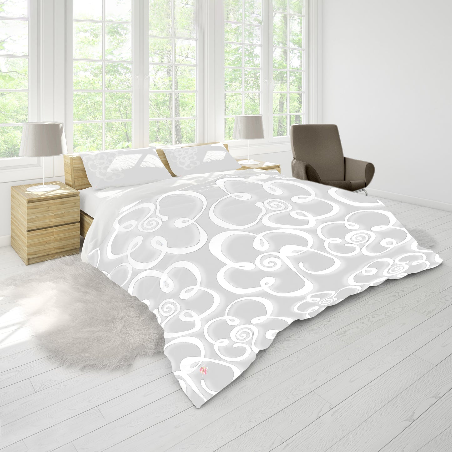 Daisies on Pale Grey Duvet Cover Set By Fifo