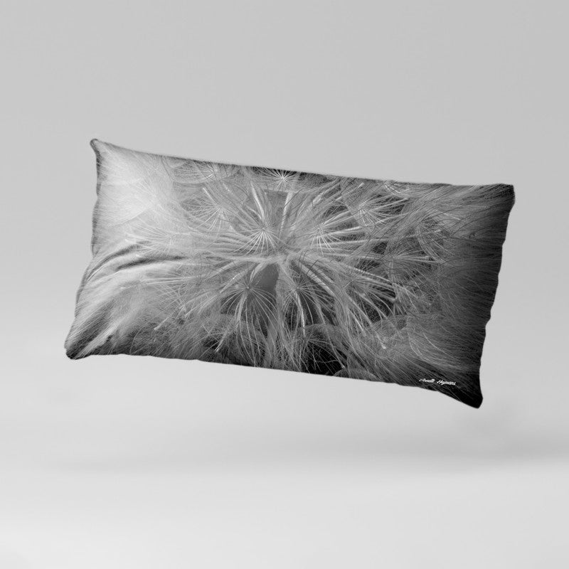 Dandelion Close Up Black White Oblong Luxury Scatter by Annette Heymans