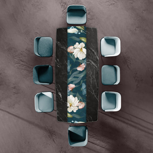 Dark Aqua Flowers Close Up Table Runner by Mark van Vuuren