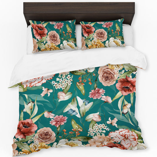 Dark Aqua Flowers Mix Duvet Cover Set by Mark van Vuuren