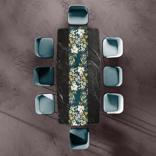 Dark Aqua Flowers Table Runner by Mark van Vuuren