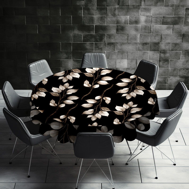 Dark Brown Leaves On Black Round Tablecloth by Mark van Vuuren