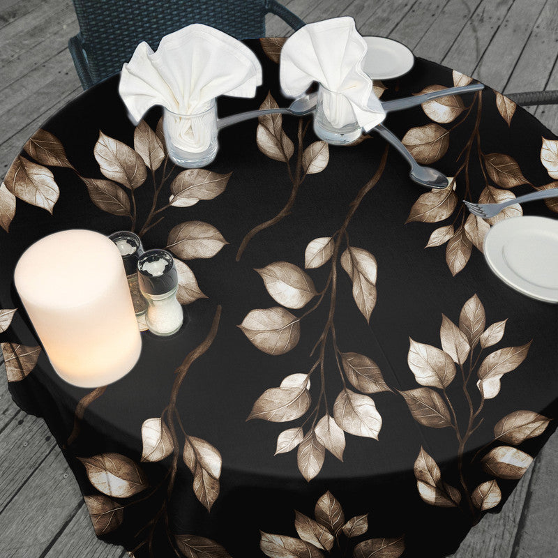 Dark Brown Leaves On Black Round Tablecloth by Mark van Vuuren