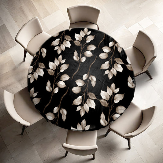 Dark Brown Leaves On Black Round Tablecloth by Mark van Vuuren
