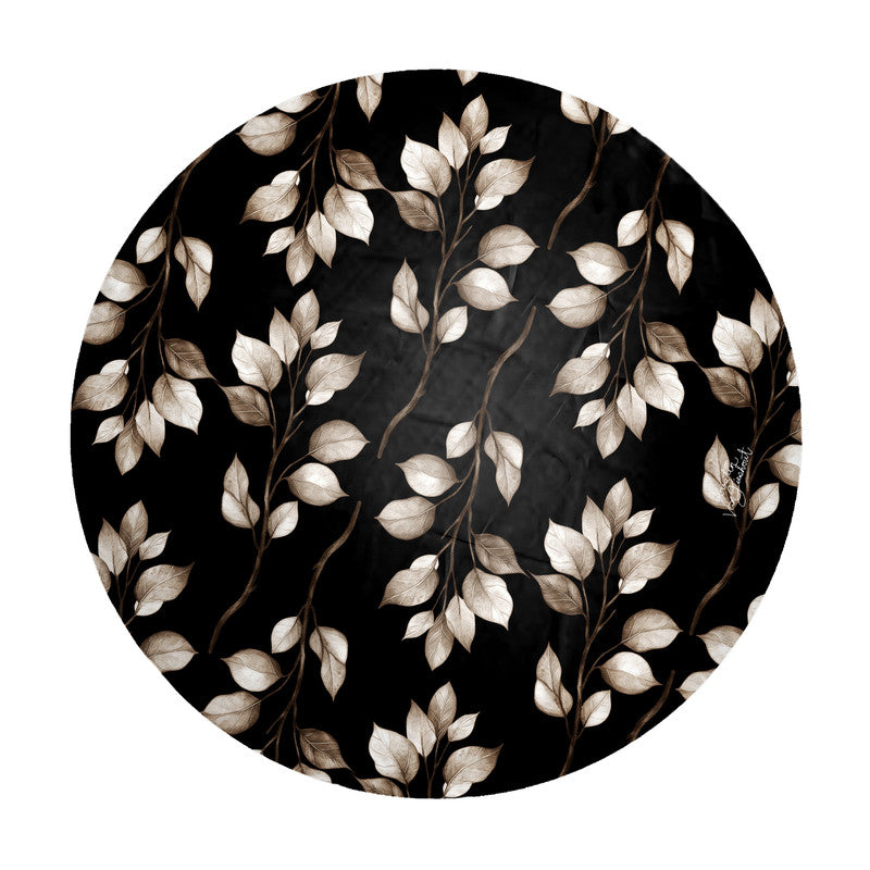 Dark Brown Leaves On Black Round Tablecloth by Mark van Vuuren