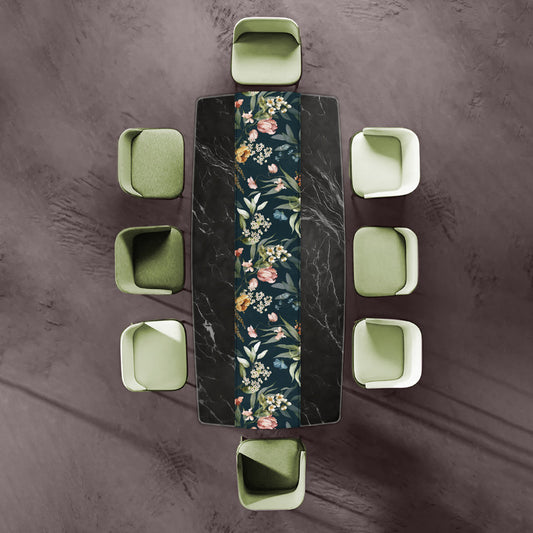 Dark Green Flower Pattern Table Runner by Mark van Vuuren
