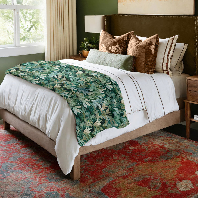 Dark Green Leaves Light Bed Throw