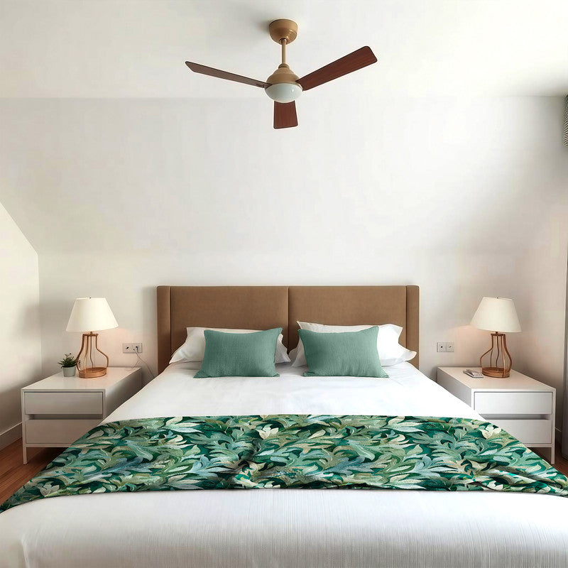 Dark Green Leaves Light Bed Throw