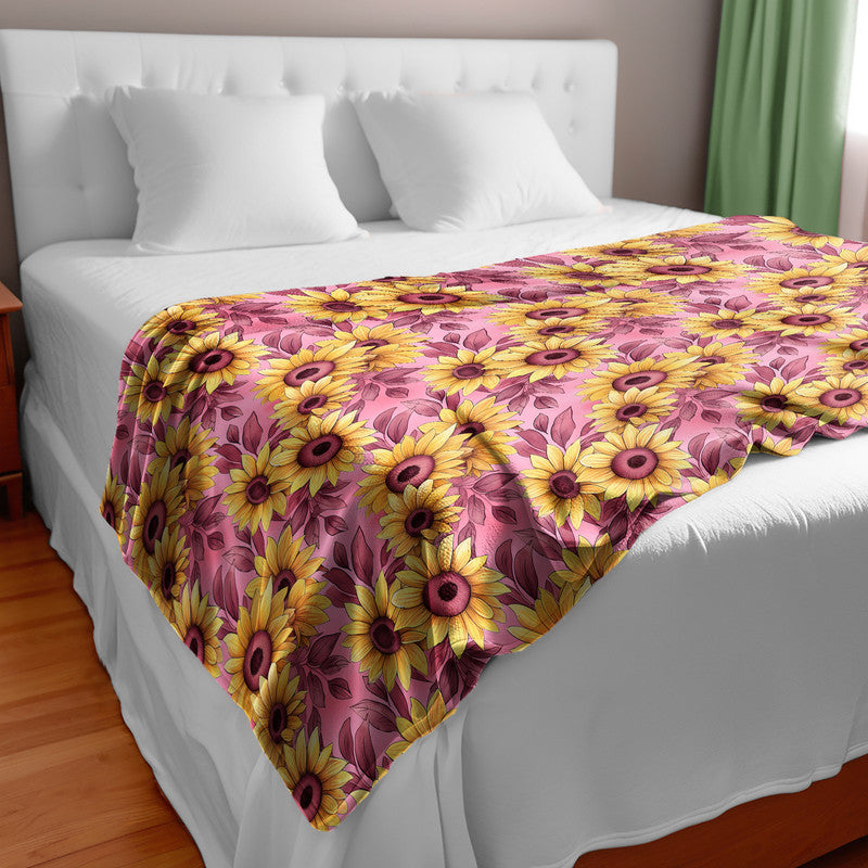 Dark Pink Sunflowers Light Bed Throw
