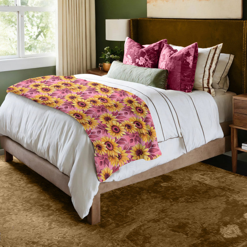 Dark Pink Sunflowers Light Bed Throw