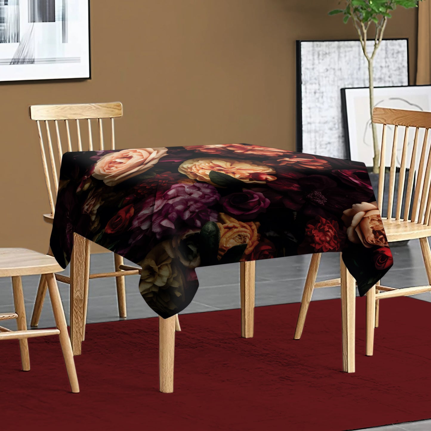 Dark Moody Flowers Square Tablecloth