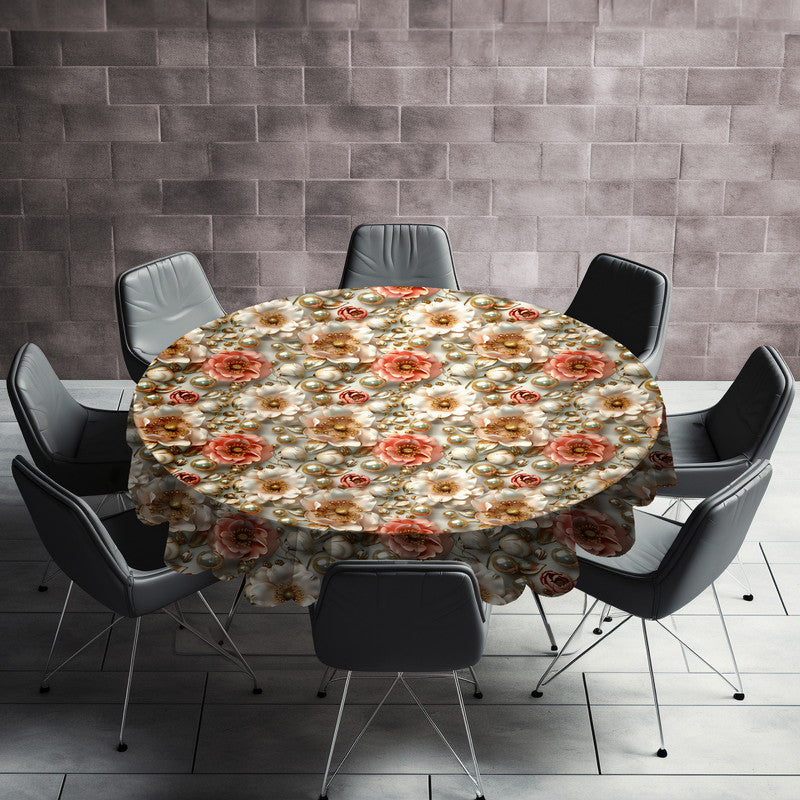 Deep Cream Peony Round Tablecloth