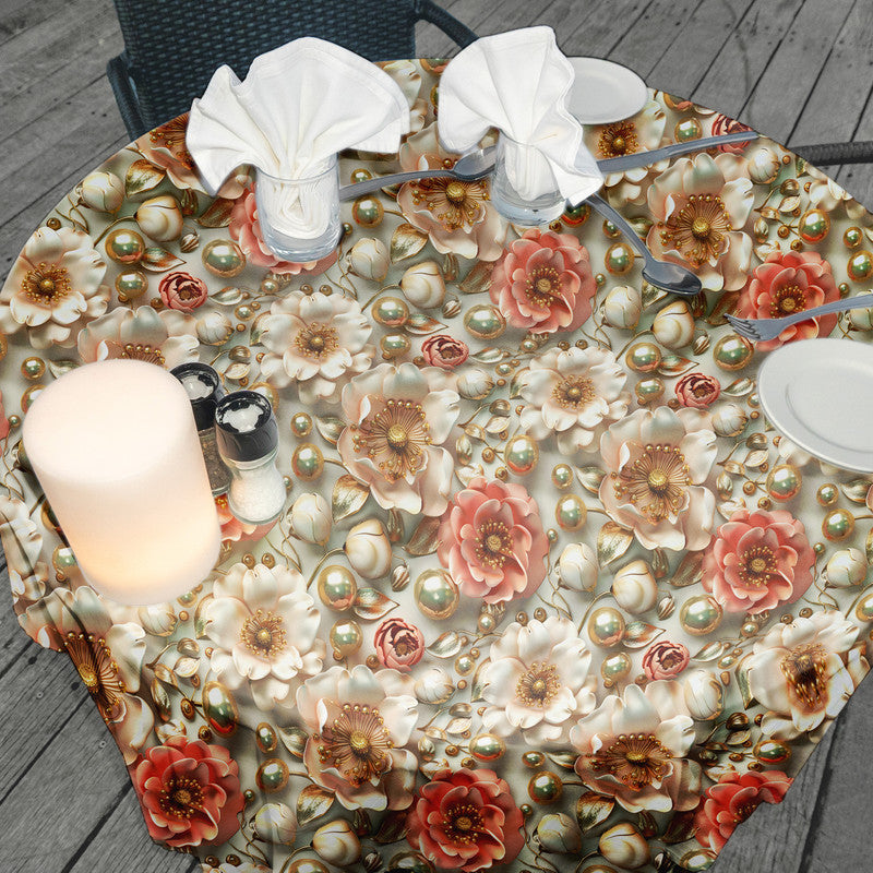 Deep Cream Peony Round Tablecloth