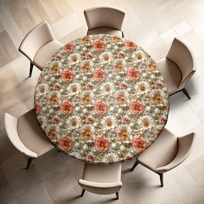 Deep Cream Peony Round Tablecloth