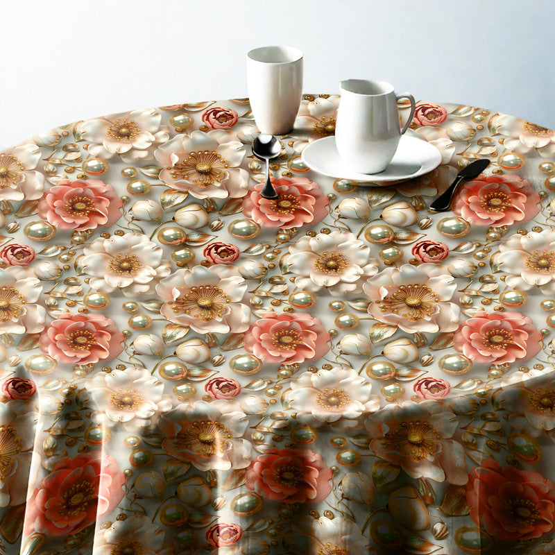 Deep Cream Peony Round Tablecloth