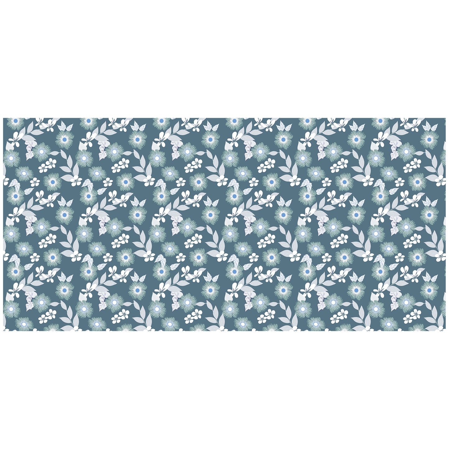 Deep Sage Green with White Floral Pattern 3m Rectangle Tablecloth