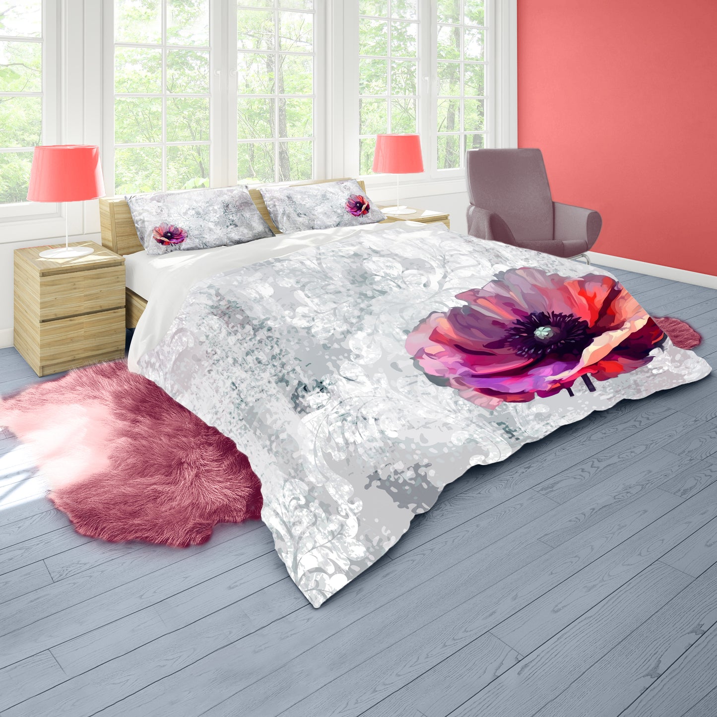 Deep Purple Poppy Duvet Cover Set