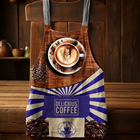 Delicious Coffee Blue Medium Length Apron