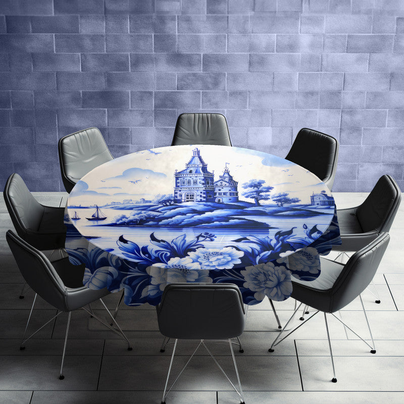 Delft Porcelain Dreams Round Tablecloth