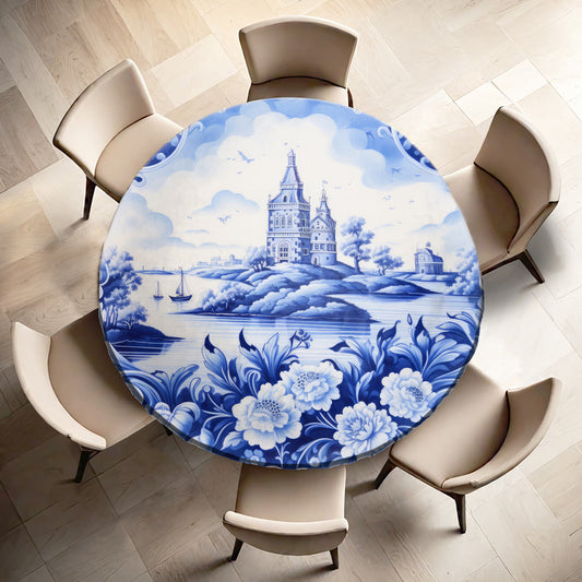 Delft Porcelain Dreams Round Tablecloth