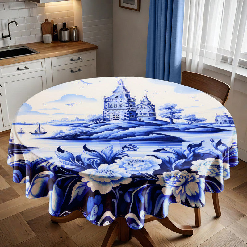 Delft Porcelain Dreams Round Tablecloth